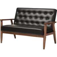 Sorrento Faux Leather Loveseat - Button Tufted, Black