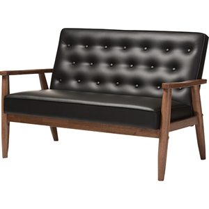 Sorrento Faux Leather Loveseat - Button Tufted, Black 