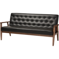 Sorrento Faux Leather Sofa - Button Tufted, Black