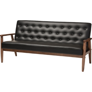Sorrento Faux Leather Sofa - Button Tufted, Black 