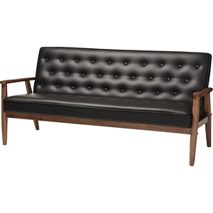 Sorrento Faux Leather Sofa - Button Tufted, Black 