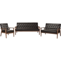 Sorrento 3-Piece Sofa Set - Button Tufted, Dark Brown
