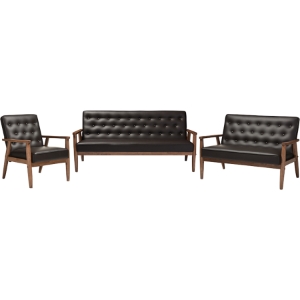 Sorrento 3-Piece Sofa Set - Button Tufted, Dark Brown 