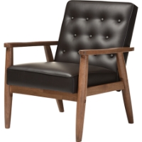 Sorrento Faux Leather Lounge Chair - Button Tufted, Dark Brown