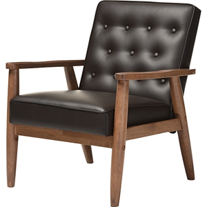 Sorrento Faux Leather Lounge Chair - Button Tufted, Dark Brown 