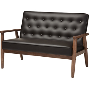 Sorrento Faux Leather Loveseat - Button Tufted, Dark Brown 
