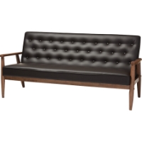 Sorrento Faux Leather Sofa - Button Tufted, Dark Brown
