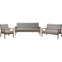 Sorrento 3-Piece Sofa Set - Button Tufted, Gray