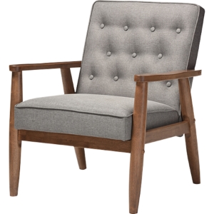 Sorrento Faux Leather Lounge Chair - Button Tufted, Gray 