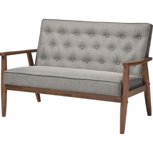 Sorrento Faux Leather Loveseat - Button Tufted, Gray 