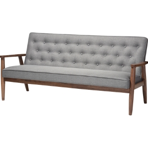 Sorrento Faux Leather Sofa - Button Tufted, Gray 