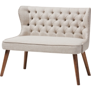 Scarlett Upholstered Nailhead Loveseat Settee - Button Tufted, Light Beige 
