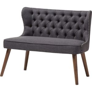 Scarlett Upholstered Nailhead Loveseat Settee - Button Tufted, Dark Gray 