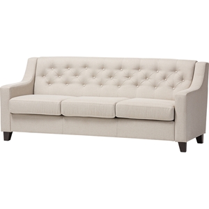 Arcadia Upholstered Sofa - Button Tufted, Light Beige 