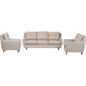 Mckenzie 3-Piece Sofa Set - Button Tufted, Light Beige 