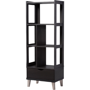 Kalien Leaning Bookcase - 1 Drawer, Espresso 