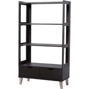 Kalien Leaning Bookcase - 2 Drawers, Espresso 