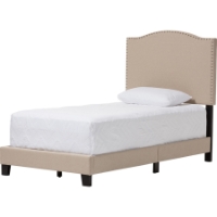 Benjamin Linen Upholstered Twin Arched Bed - Nailhead, Beige