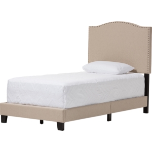 Benjamin Linen Upholstered Twin Arched Bed - Nailhead, Beige 