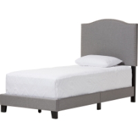 Benjamin Linen Upholstered Twin Arched Bed - Nailhead, Gray