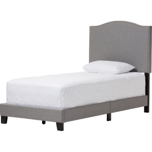 Benjamin Linen Upholstered Twin Arched Bed - Nailhead, Gray 