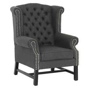 Sussex Wingback Club Chair - Button Tufts, Nail Heads, Gray Linen 
