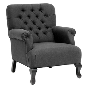 Joussard Club Chair - Button Tufts, Cabriole Front Legs, Gray Linen 