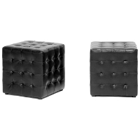 Siskal Tufted Cube Ottoman - Black Upholstery (Set of 2)