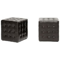 Siskal Tufted Cube Ottoman - Dark Brown Upholstery (Set of 2)