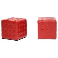 Siskal Tufted Cube Ottoman - Red Upholstery (Set of 2)