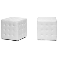 Siskal Tufted Cube Ottoman - White Upholstery (Set of 2)