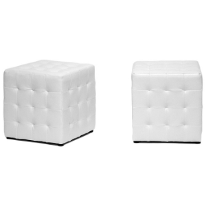 Siskal Tufted Cube Ottoman - White Upholstery (Set of 2) 