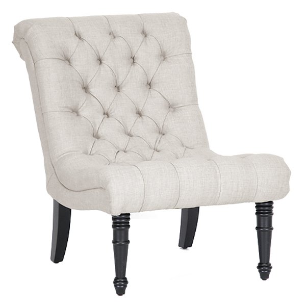Caelie Tufted Lounge Chair - Black Legs, Beige Linen Fabric 