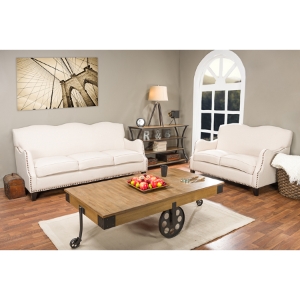 Penzance Linen Sofa Set - Nailhead, Beige 