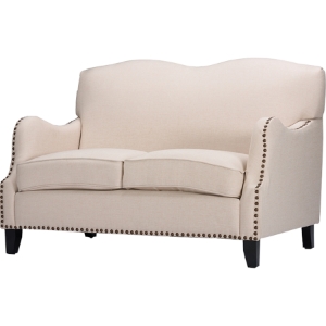 Penzance Linen Loveseat - Nailhead, Beige 