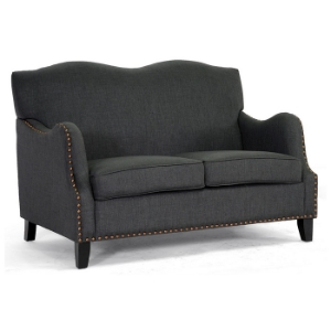 Penzance Transitional Loveseat - Bronze Nail Heads, Dark Gray 