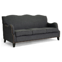 Penzance Transitional Sofa - Bronze Nail Heads, Dark Gray Linen