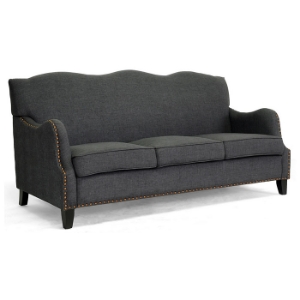 Penzance Transitional Sofa - Bronze Nail Heads, Dark Gray Linen 