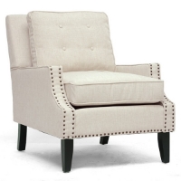 Norwich Modern Club Chair - Nail Heads, Buttons, Beige Linen