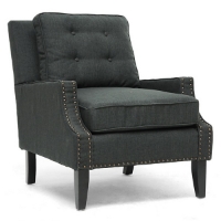 Norwich Modern Club Chair - Nail Heads, Buttons, Dark Gray Linen