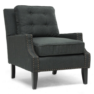 Norwich Modern Club Chair - Nail Heads, Buttons, Dark Gray Linen 