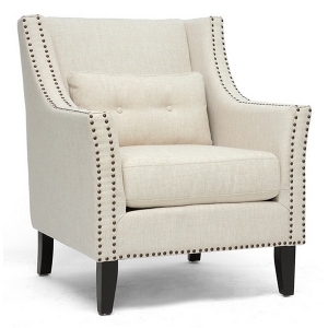 Albany Lounge Chair - Nail Heads, Kidney Pillow, Beige 