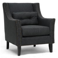 Albany Lounge Chair - Nail Heads, Kidney Pillow, Dark Gray