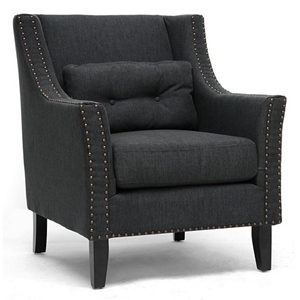 Albany Lounge Chair - Nail Heads, Kidney Pillow, Dark Gray 