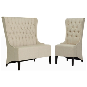 Vincent Loveseat &amp; Chair Set - Button Tufts, Beige Linen 