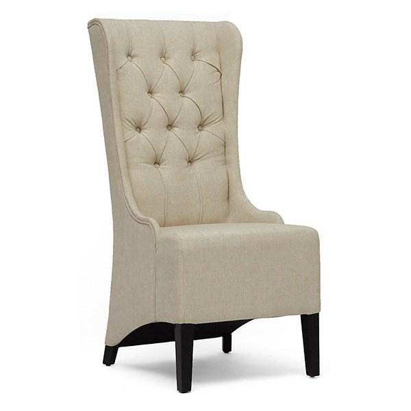 Vincent High Wingback Chair - Button Tufts, Beige Linen 