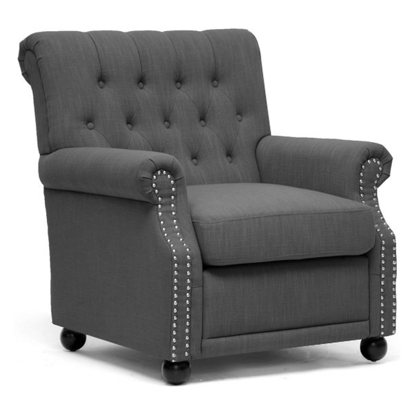 Moretti Club Chair - Button Tufts, Nail Heads, Dark Gray Linen 