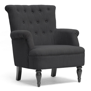 Crenshaw Club Chair - Buttons, Black Wood Feet, Dark Gray Linen 