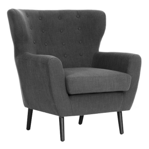 Lombardi Modern Armchair - Button Accents, Dark Gray Linen 