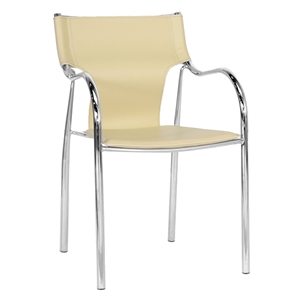 Harris Modern Dining Chair - Stackable, Chrome Steel Frame, Ivory 